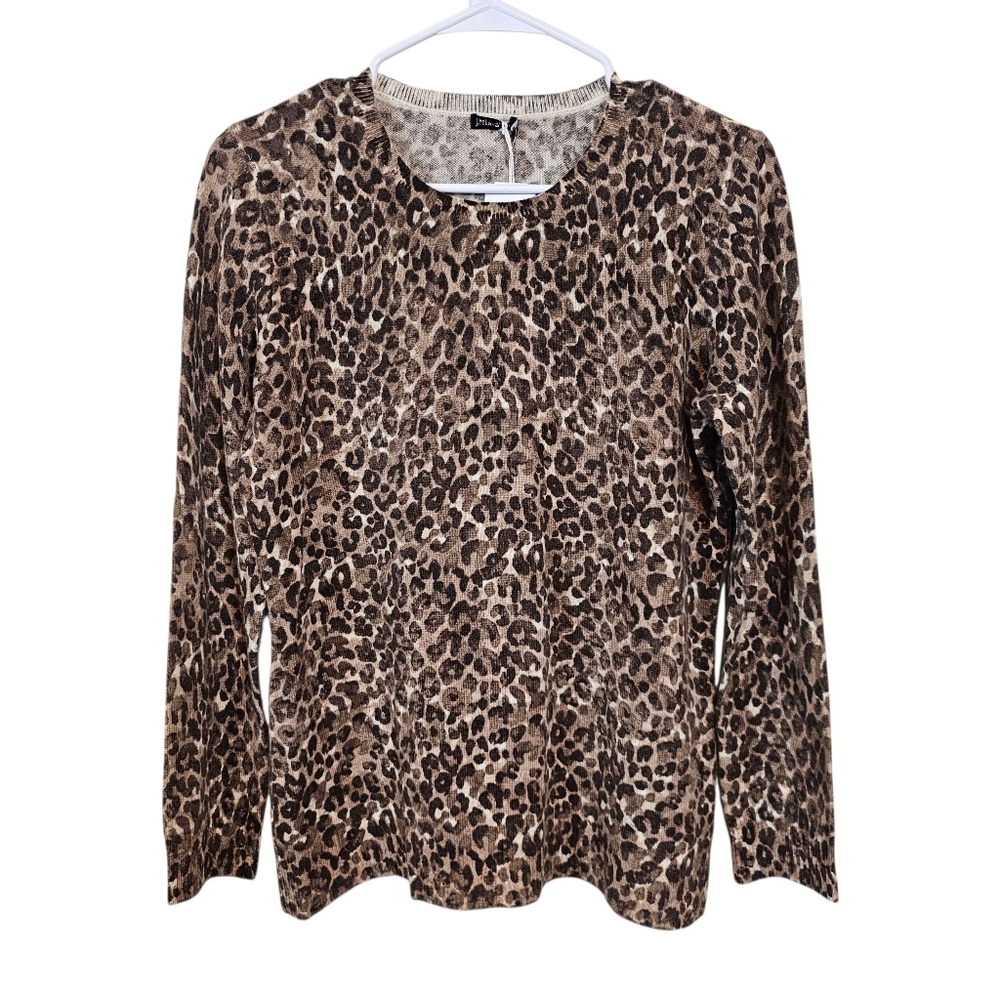 J. McLaughlin Cashmere Cheetah Leppard Animal Printed Lightweight Sweater